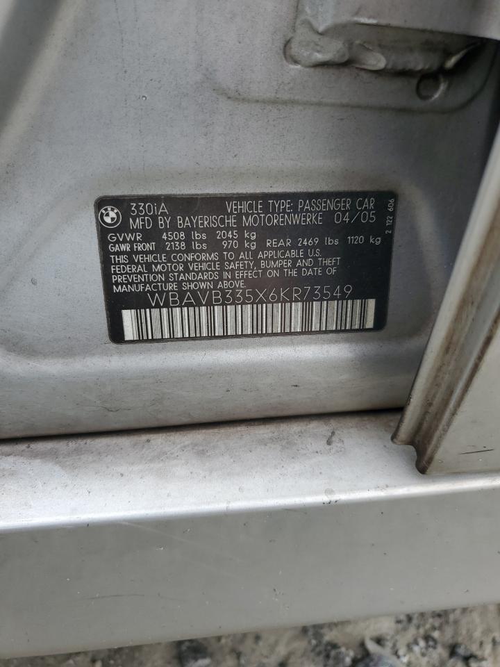 2006 BMW 330 I VIN: WBAVB335X6KR73549 Lot: 81859235