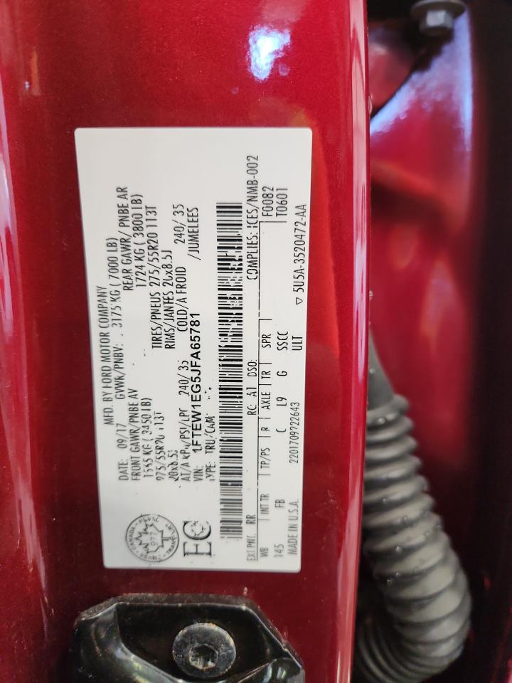 2018 Ford F150 Supercrew VIN: 1FTEW1EG5JFA65781 Lot: 80350885