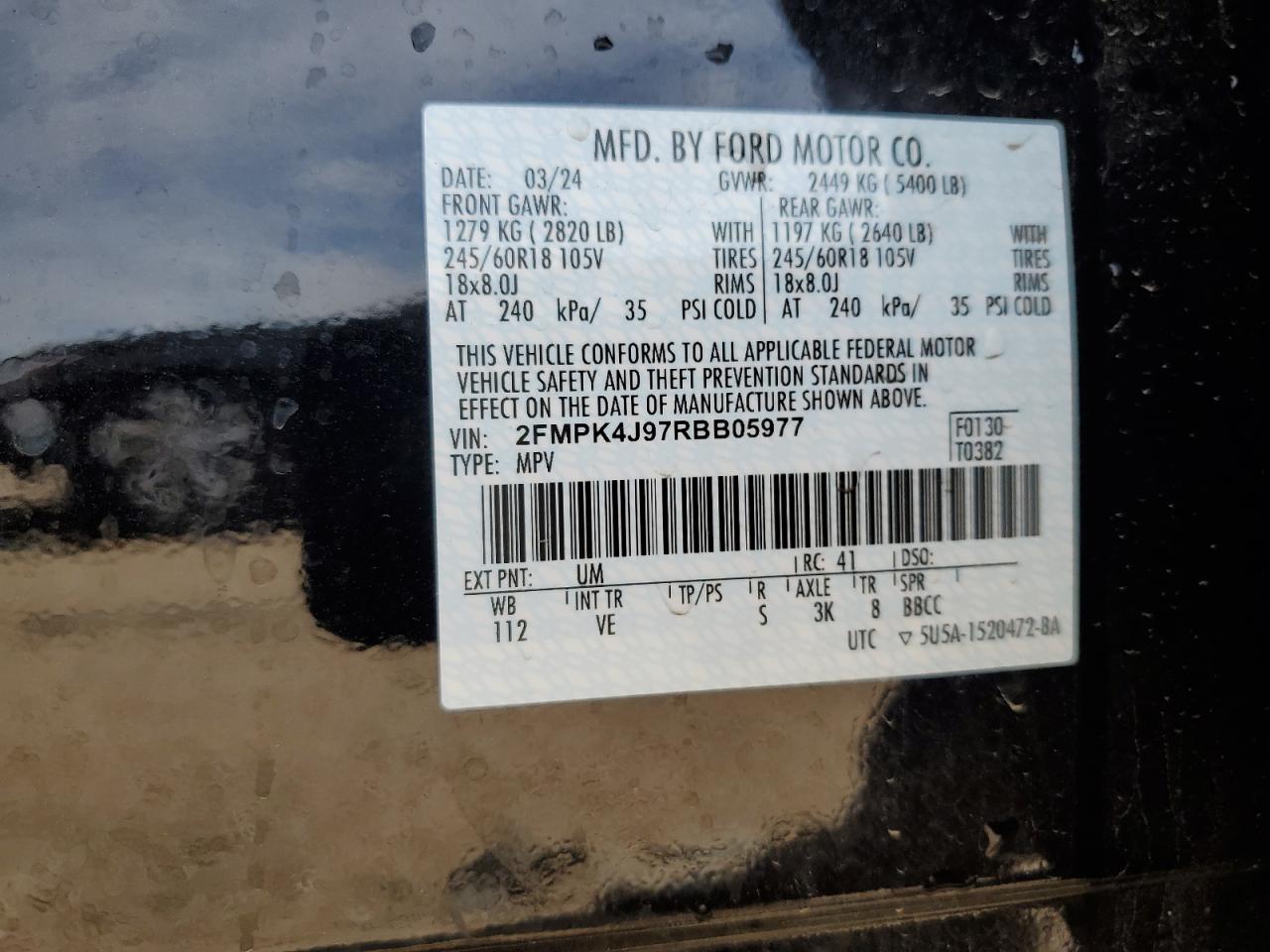 2024 Ford Edge Sel VIN: 2FMPK4J97RBB05977 Lot: 71993425