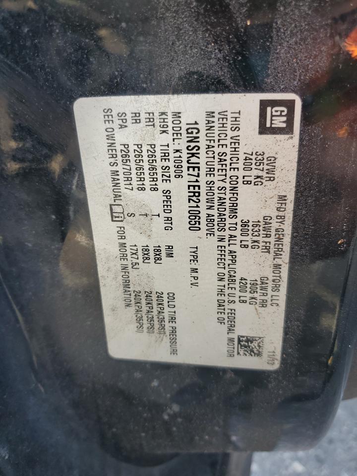 2014 Chevrolet Suburban K1500 Lt VIN: 1GNSKJE71ER210650 Lot: 71705935