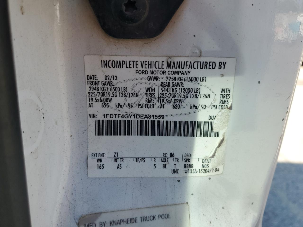 2013 Ford F450 Super Duty VIN: 1FDTF4GY1DEA81559 Lot: 69869905