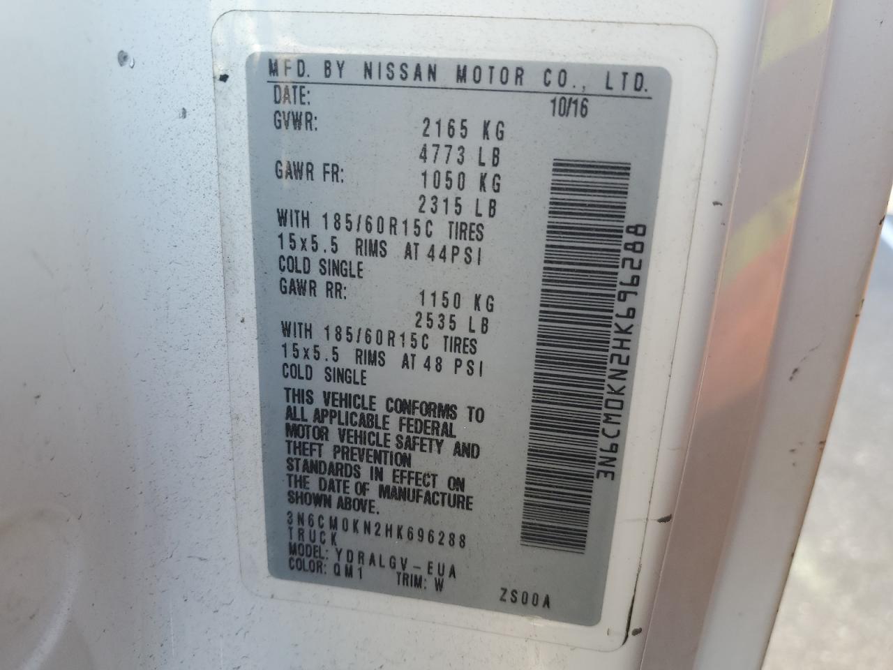 2017 Nissan Nv200 2.5S VIN: 3N6CM0KN2HK696288 Lot: 80730025