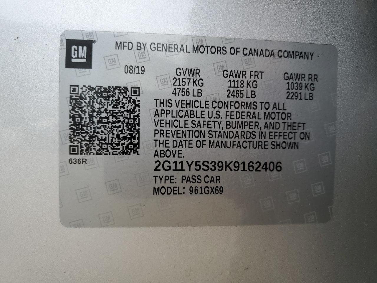 2019 Chevrolet Impala Ls VIN: 2G11Y5S39K9162406 Lot: 81365175