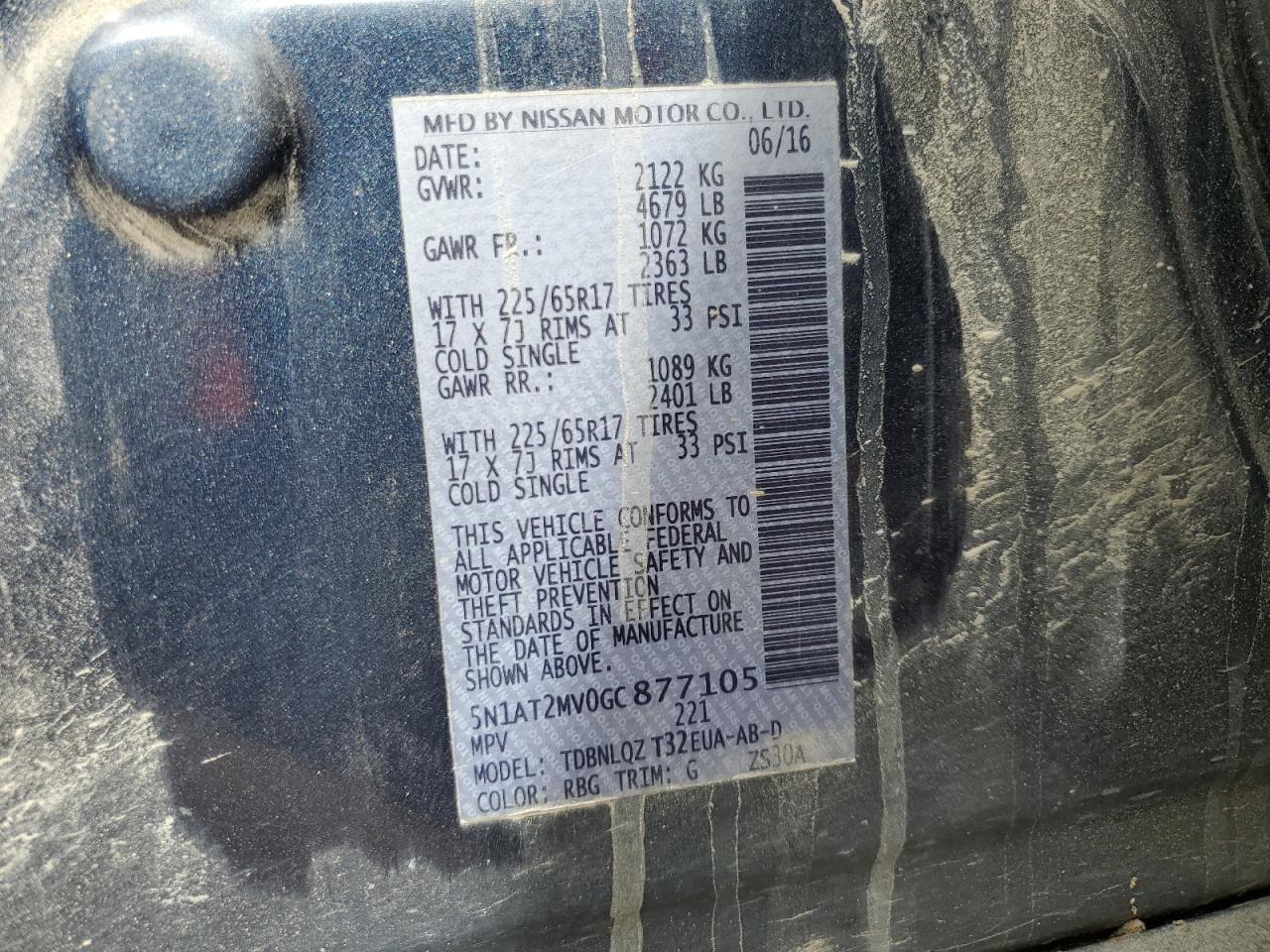 2016 Nissan Rogue S VIN: 5N1AT2MV0GC877105 Lot: 80939935