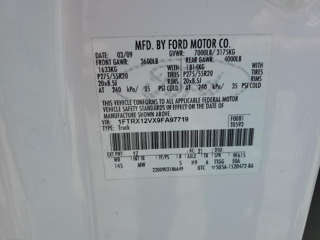 2009 Ford F150 Super Cab VIN: 1FTRX12VX9FA97719 Lot: 81411155