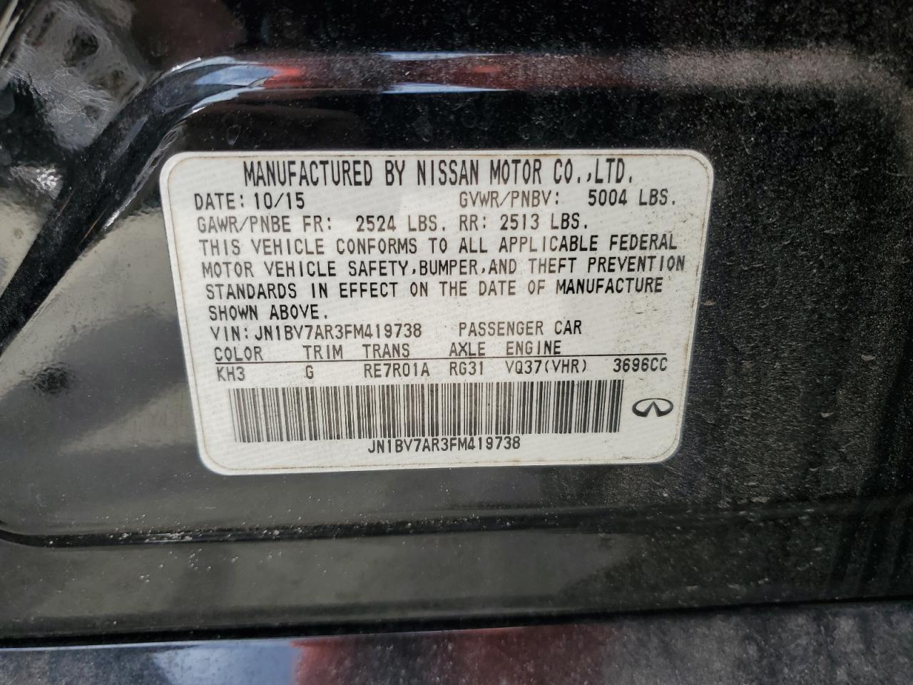 2015 Infiniti Q50 Base VIN: JN1BV7AR3FM419738 Lot: 71039065