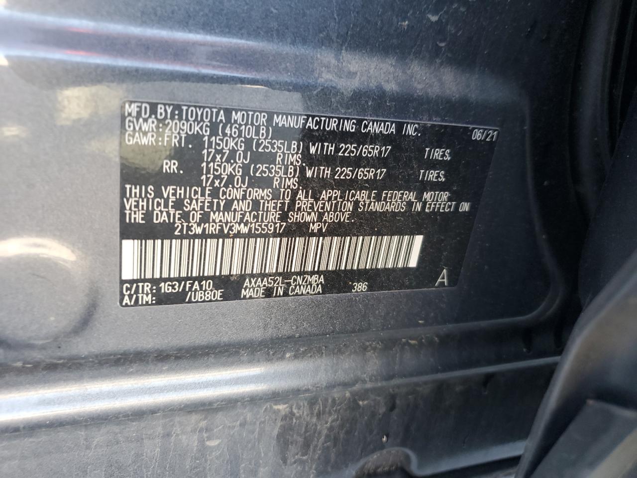 2021 Toyota Rav4 Xle VIN: 2T3W1RFV3MW155917 Lot: 71654755