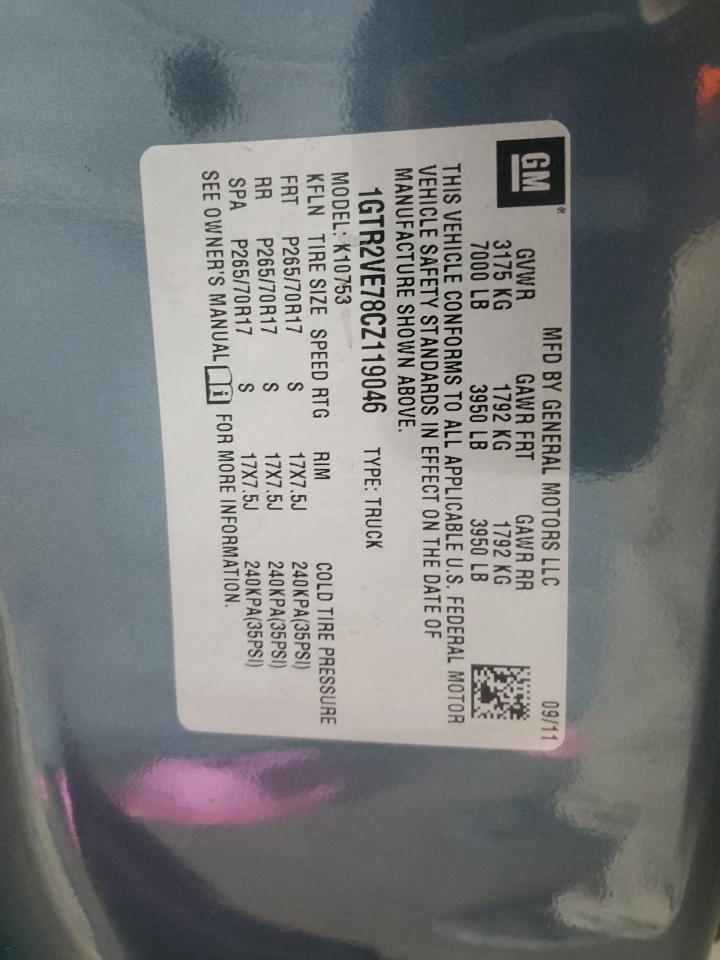 2012 GMC Sierra K1500 Sle VIN: 1GTR2VE78CZ119046 Lot: 80196515