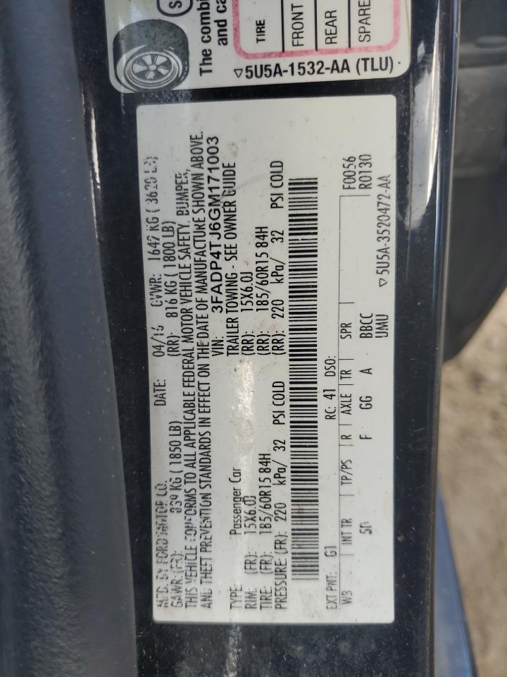 2016 Ford Fiesta S VIN: 3FADP4TJ6GM171003 Lot: 81637555