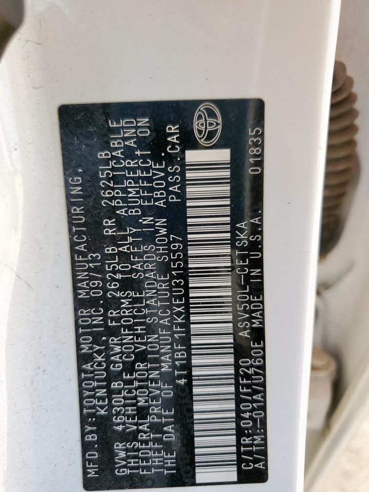 2014 Toyota Camry L VIN: 4T1BF1FKXEU315597 Lot: 84647405