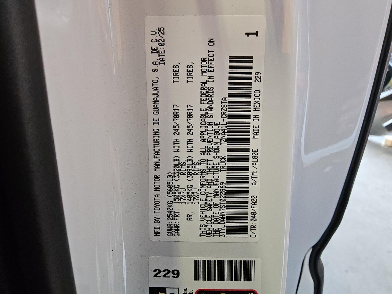 2025 Toyota Tacoma Xtracab VIN: 3TYJDAHN7ST022869 Lot: 81435065