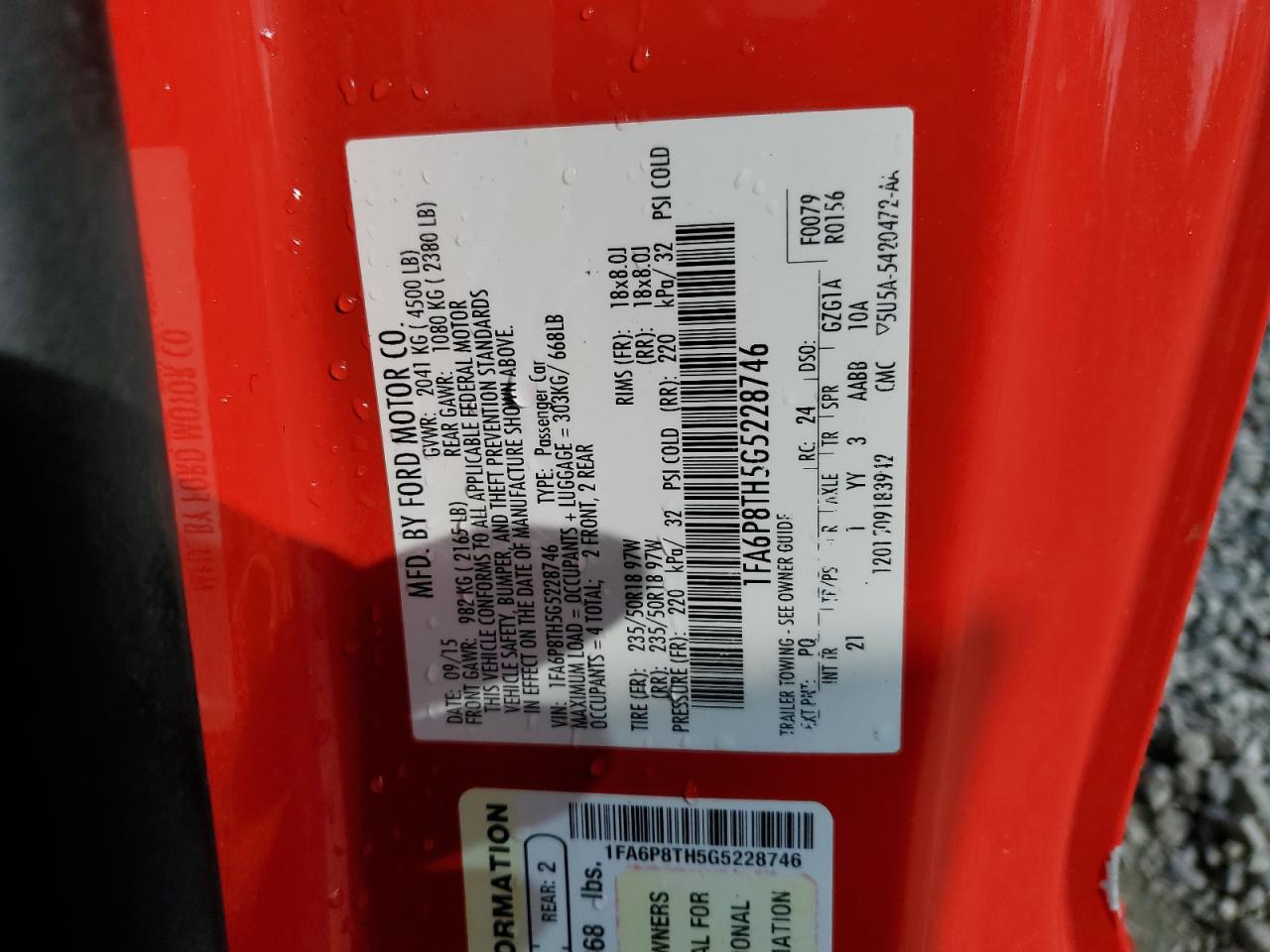 2016 Ford Mustang VIN: 1FA6P8TH5G5228746 Lot: 81933475