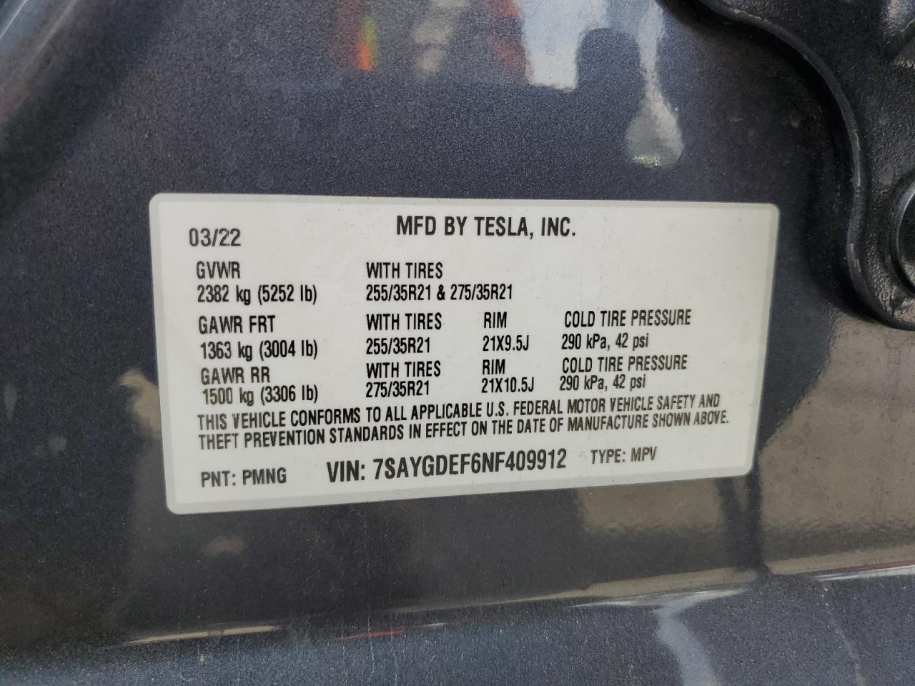 2022 Tesla Model Y VIN: 7SAYGDEF6NF409912 Lot: 81064495