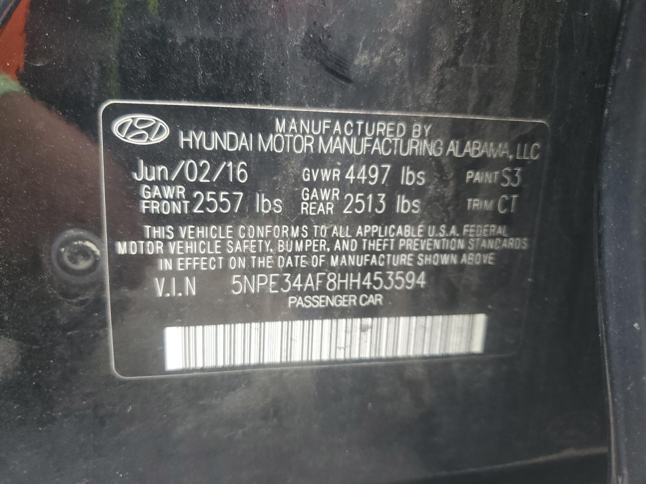 2017 Hyundai Sonata Sport VIN: 5NPE34AF8HH453594 Lot: 80096365