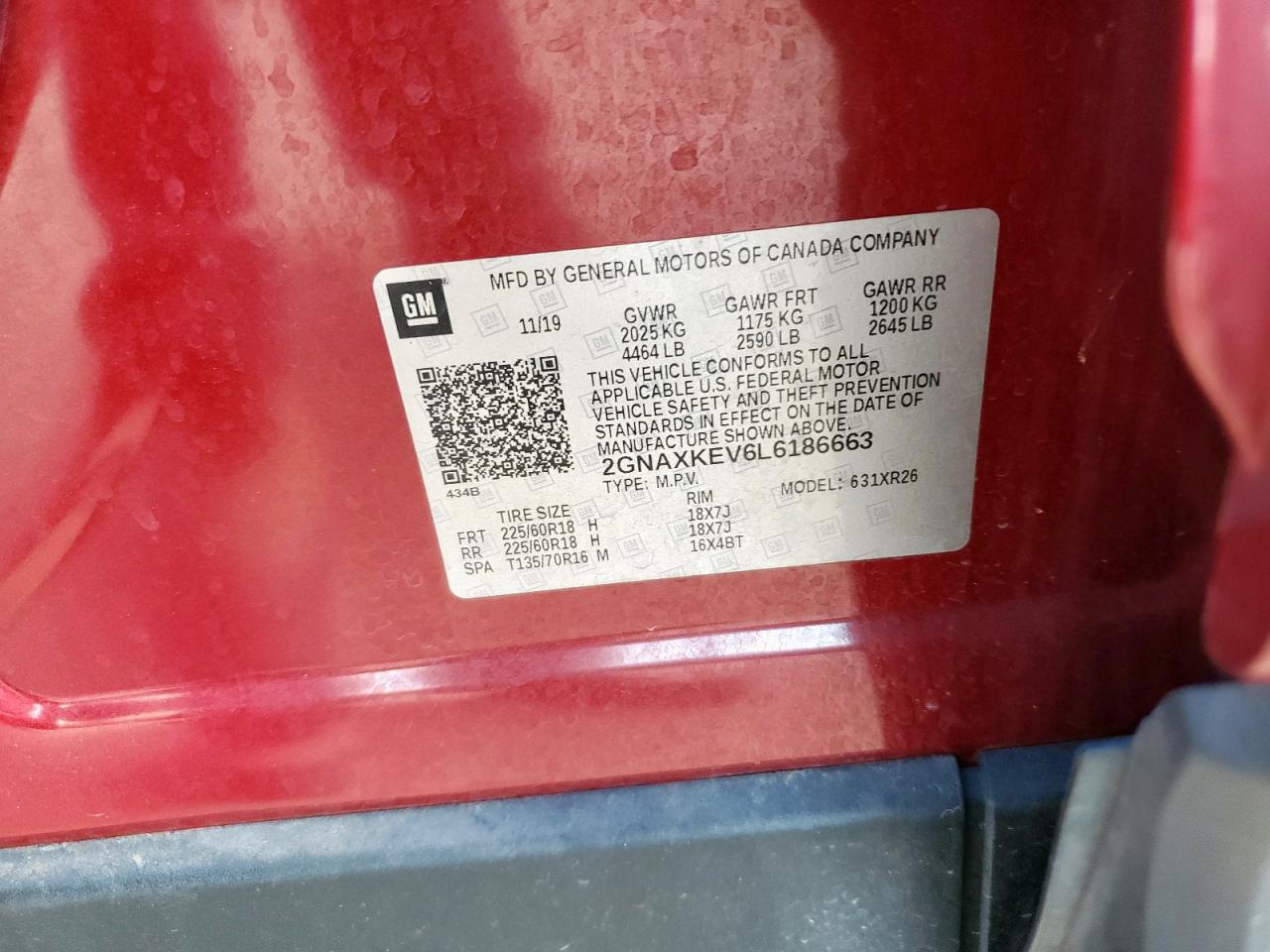 2020 Chevrolet Equinox Lt VIN: 2GNAXKEV6L6186663 Lot: 71124165