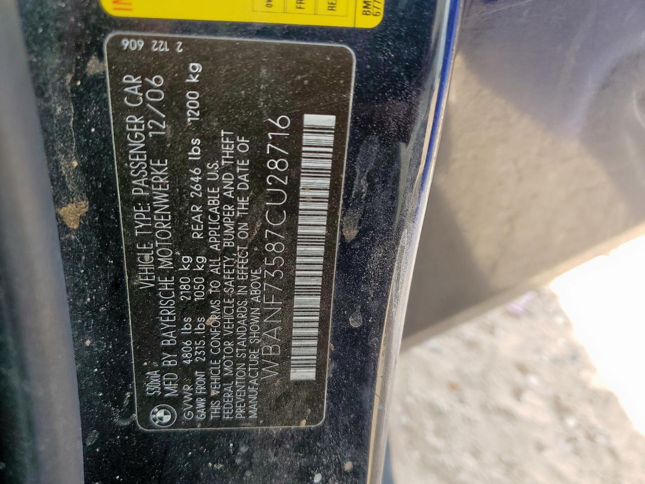 2007 BMW 530 Xi VIN: WBANF73587CU28716 Lot: 80452645