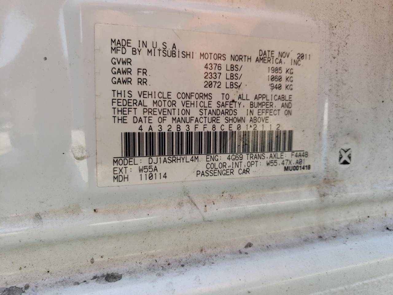 2012 Mitsubishi Galant Es VIN: 4A32B3FF8CE012112 Lot: 80644965