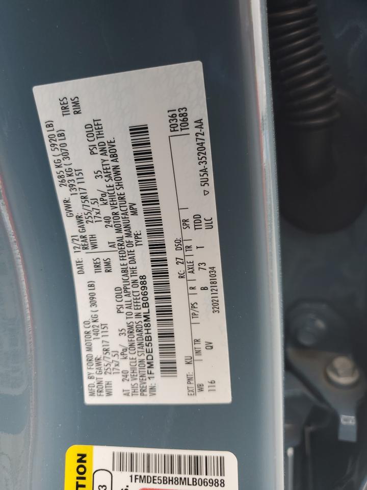 2021 Ford Bronco Base VIN: 1FMDE5BH8MLB06988 Lot: 84236085