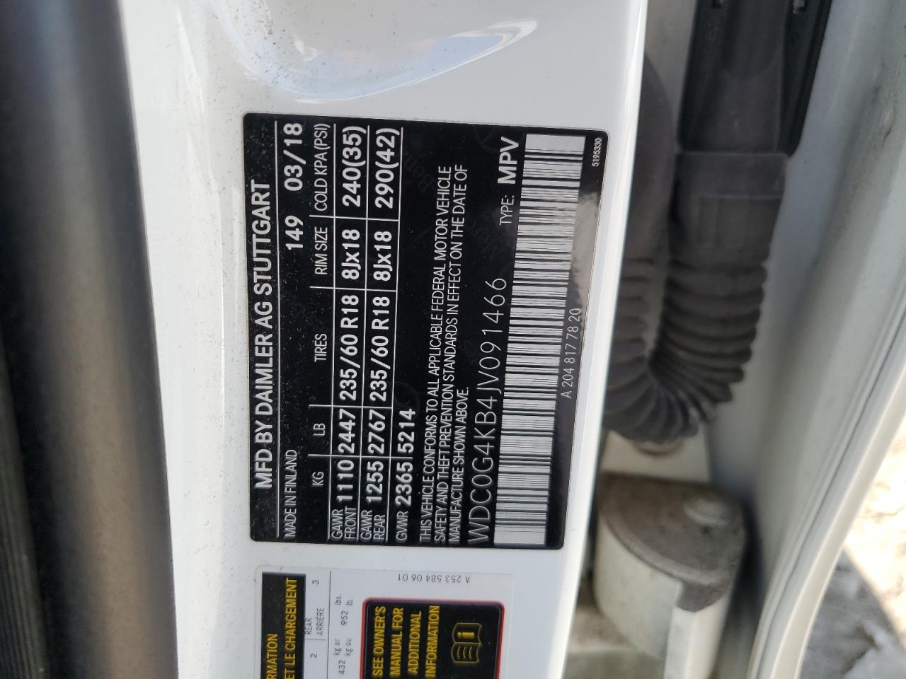 2018 Mercedes-Benz Glc 300 4Matic VIN: WDC0G4KB4JV091466 Lot: 80816335