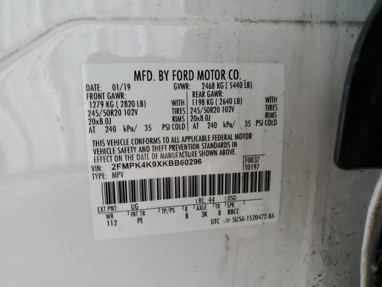 2019 Ford Edge Titanium VIN: 2FMPK4K9XKBB60296 Lot: 81387525