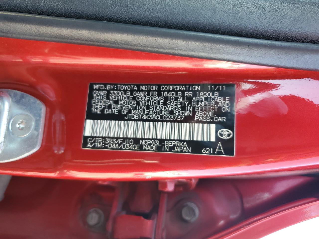 2012 Toyota Yaris VIN: JTDBT4K38CL023737 Lot: 71935895