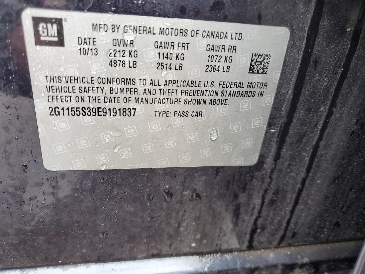 2014 Chevrolet Impala Ltz VIN: 2G1155S39E9191837 Lot: 84747855