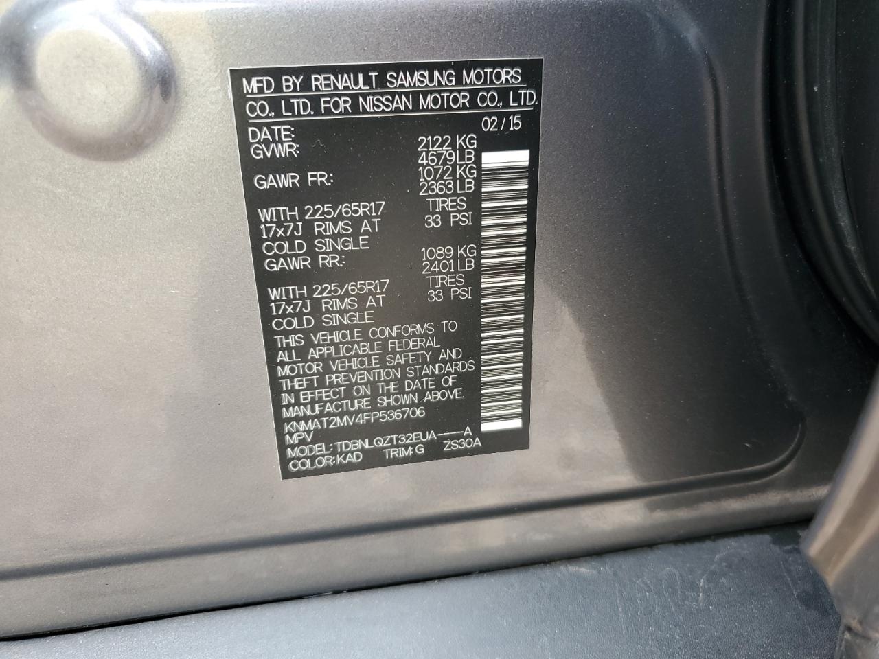 2015 Nissan Rogue S VIN: KNMAT2MV4FP536706 Lot: 83811905