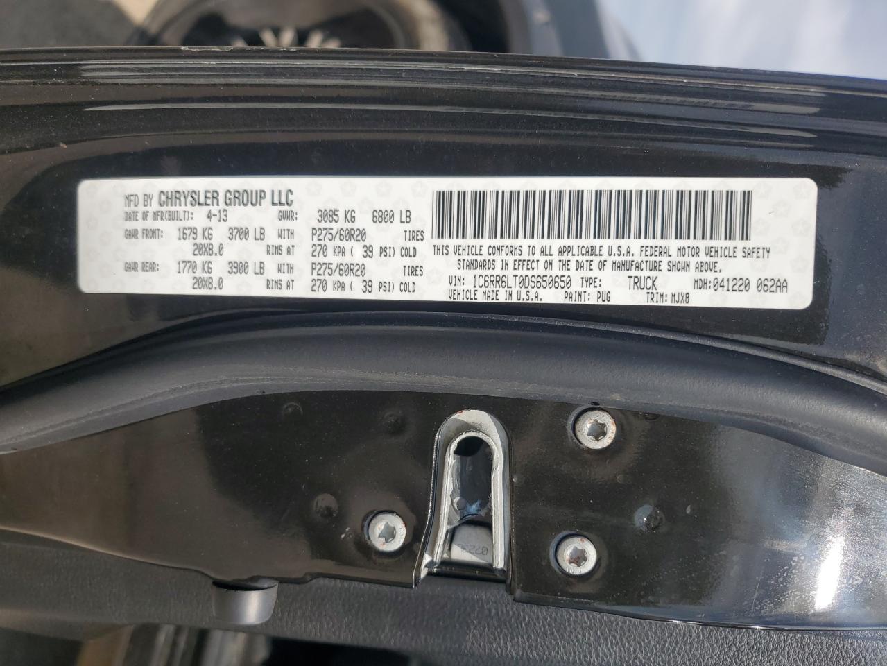 2013 Ram 1500 Slt VIN: 1C6RR6LT0DS650650 Lot: 71865215