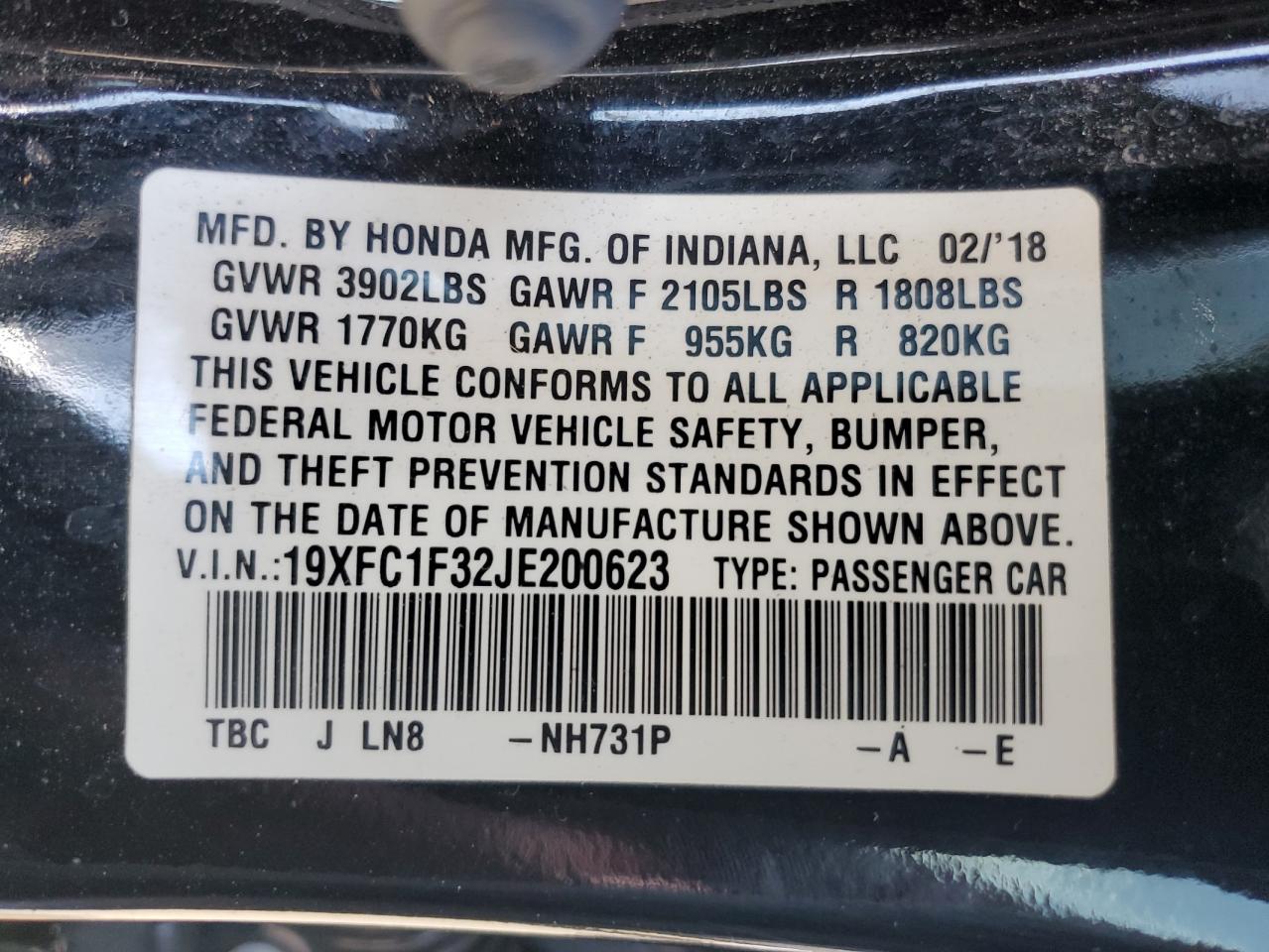 2018 Honda Civic Ex VIN: 19XFC1F32JE200623 Lot: 71528195