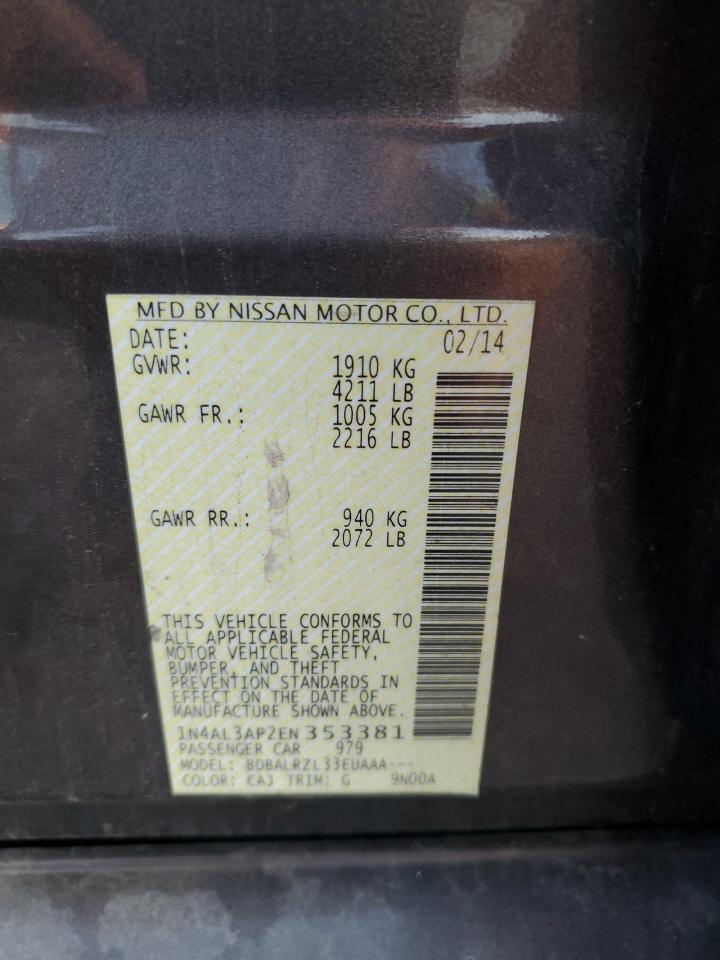2014 Nissan Altima 2.5 VIN: 1N4AL3AP2EN353381 Lot: 84262155