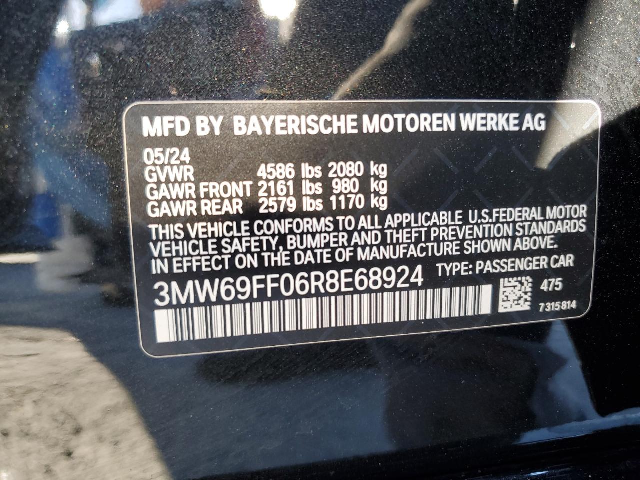 2024 BMW 330I VIN: 3MW69FF06R8E68924 Lot: 81775225