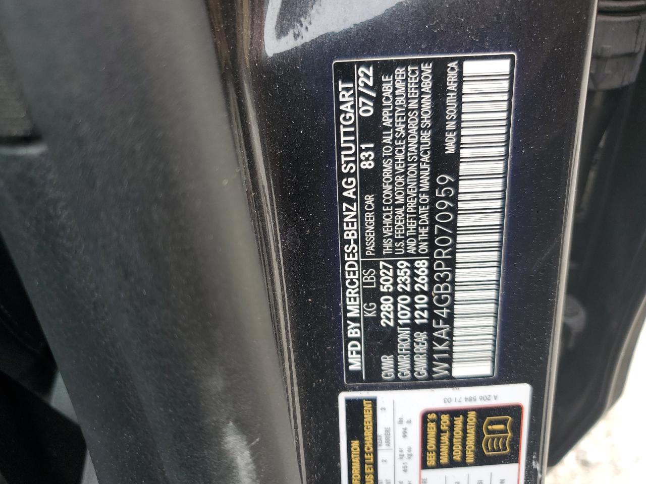 2023 Mercedes-Benz C 300 VIN: W1KAF4GB3PR070959 Lot: 71672225