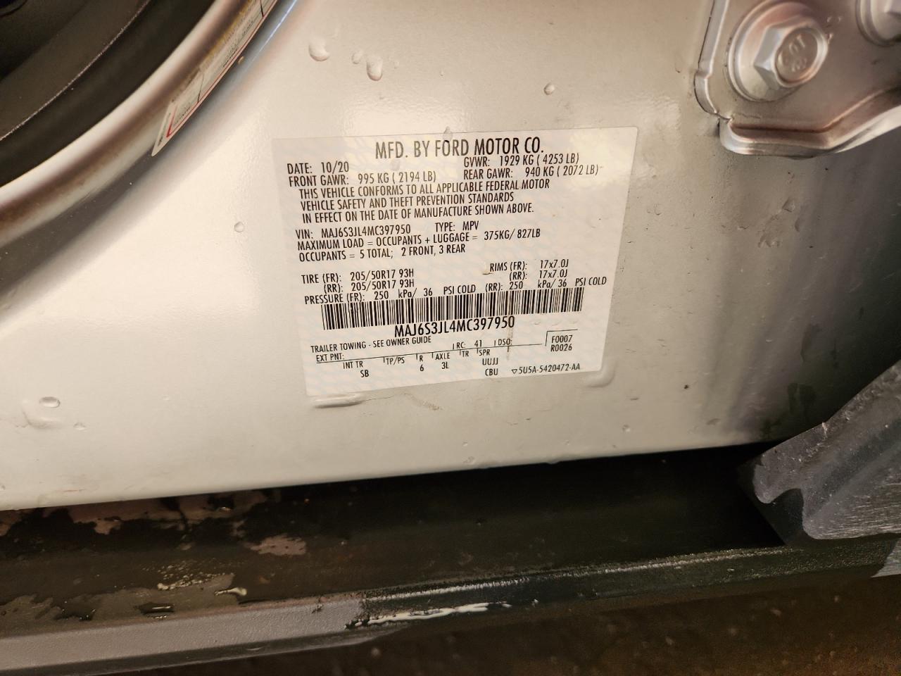 2021 Ford Ecosport Ses VIN: MAJ6S3JL4MC397950 Lot: 84581255