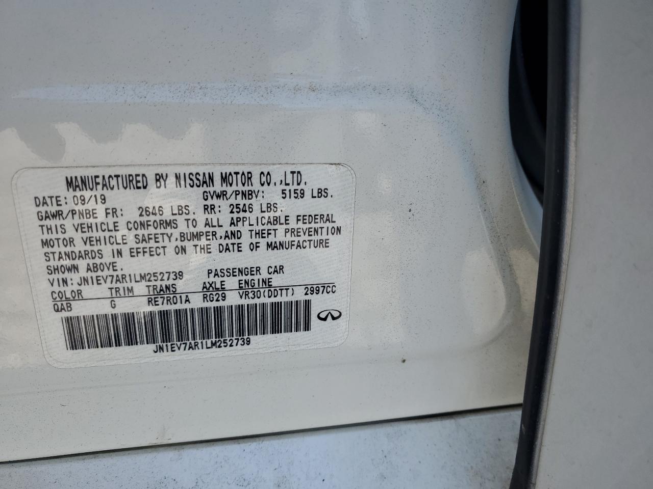2020 Infiniti Q50 Pure VIN: JN1EV7AR1LM252739 Lot: 71634555