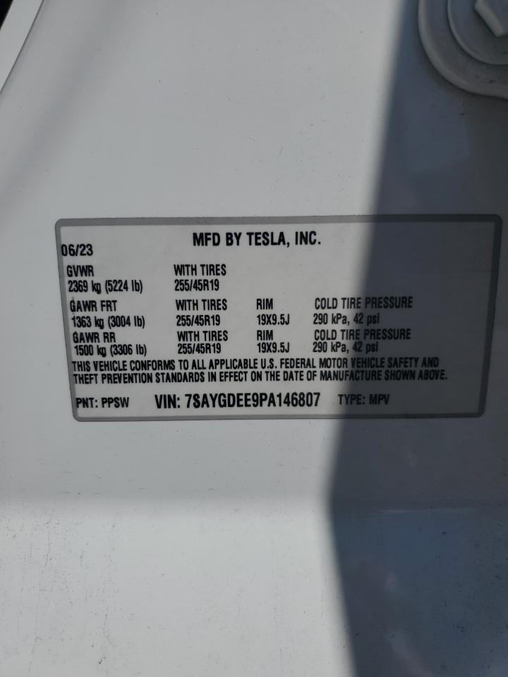 2023 Tesla Model Y VIN: 7SAYGDEE9PA146807 Lot: 81360035