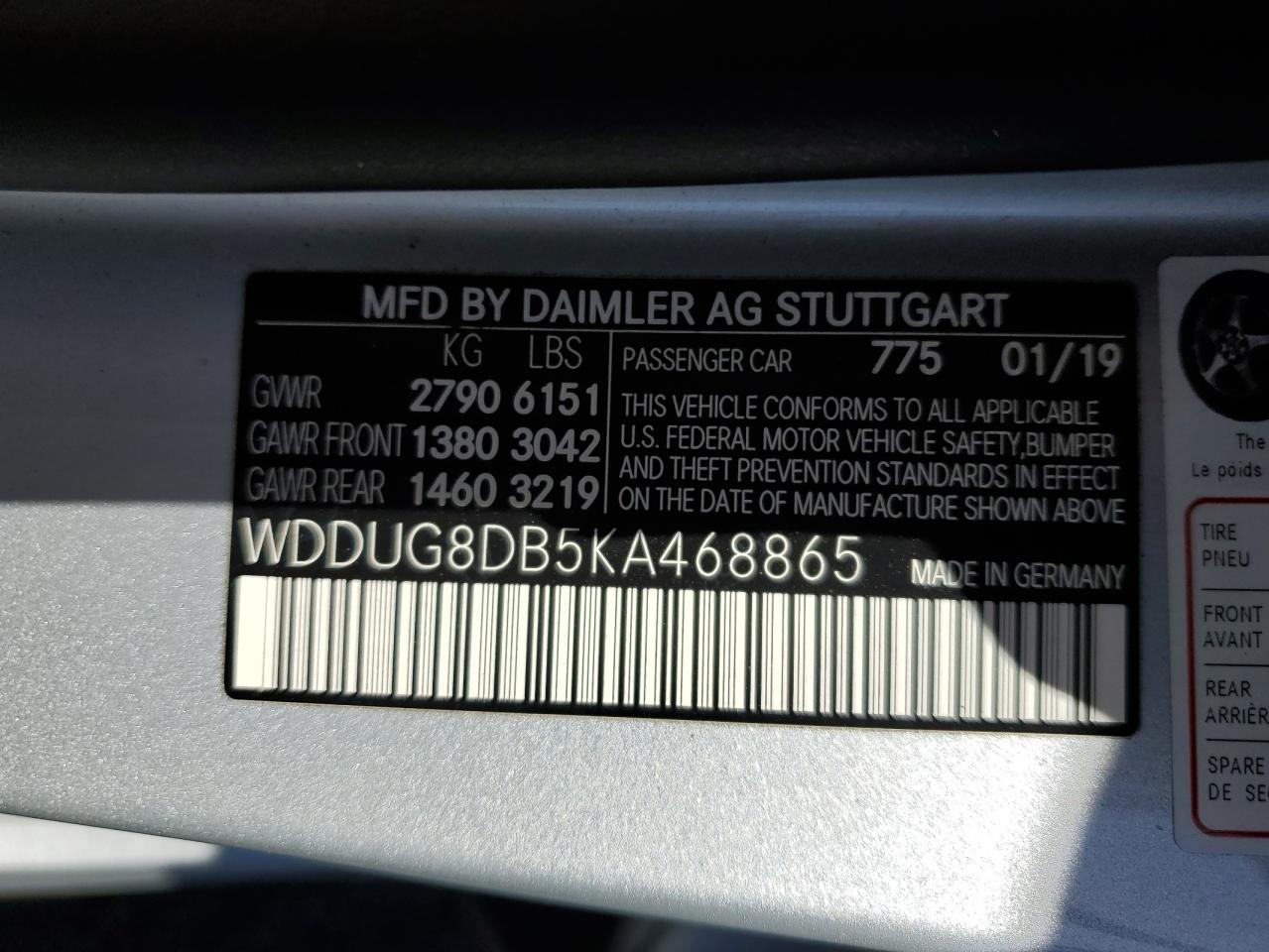 2019 Mercedes-Benz S 560 VIN: WDDUG8DB5KA468865 Lot: 80298905