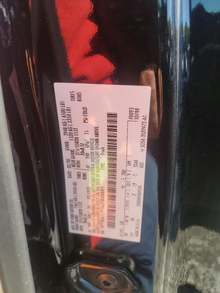 2020 Ford F150 Super Cab VIN: 1FTEX1EP6LFB26801 Lot: 71643685