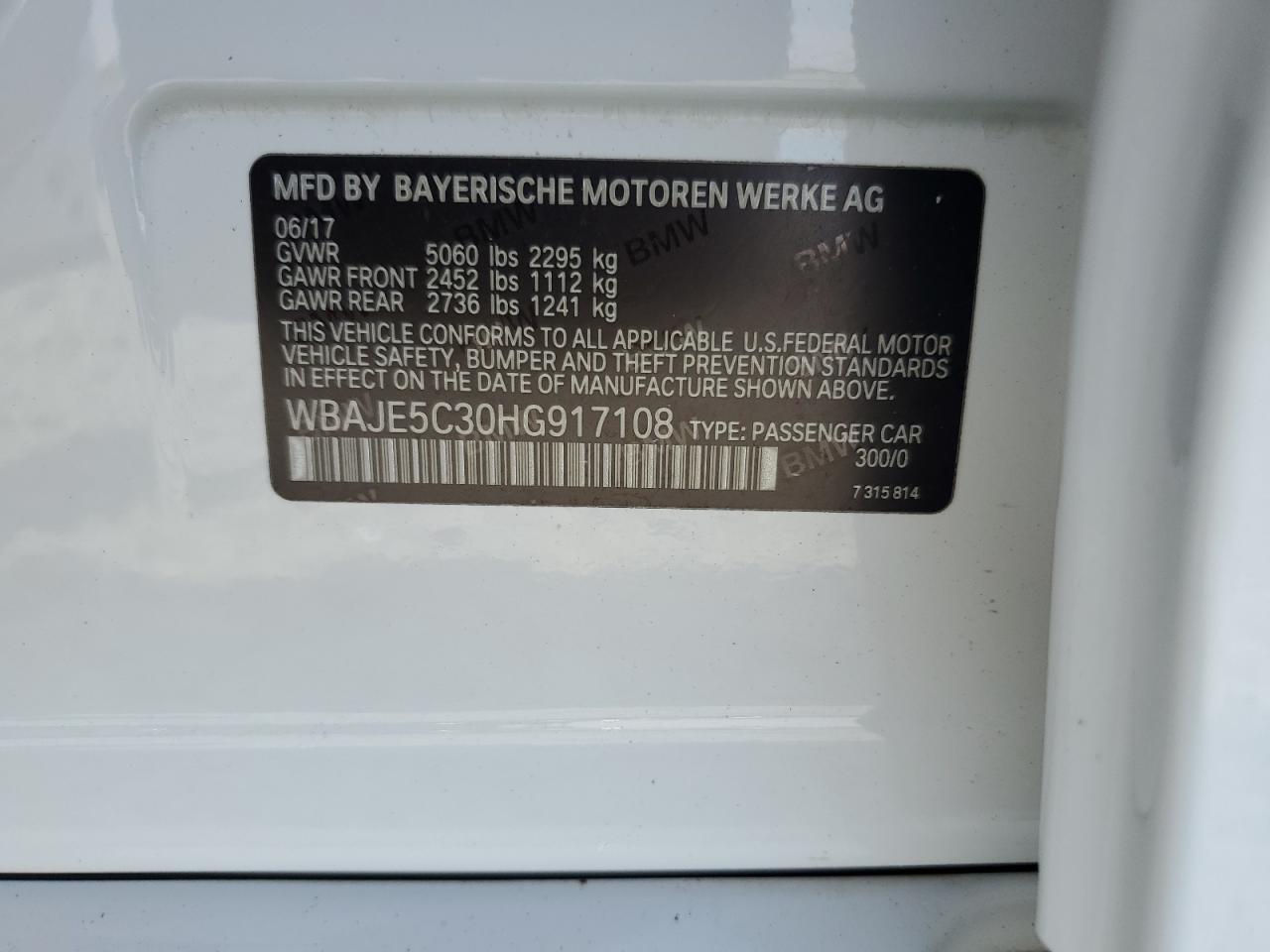 2017 BMW 540 I VIN: WBAJE5C30HG917108 Lot: 81788985