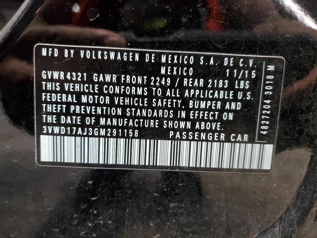 2016 Volkswagen Jetta Sport VIN: 3VWD17AJ3GM291158 Lot: 81162455