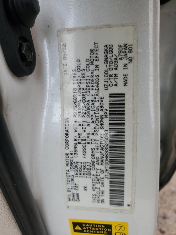 2003 Lexus Lx 470 VIN: JTJHT00W633525093 Lot: 80879135