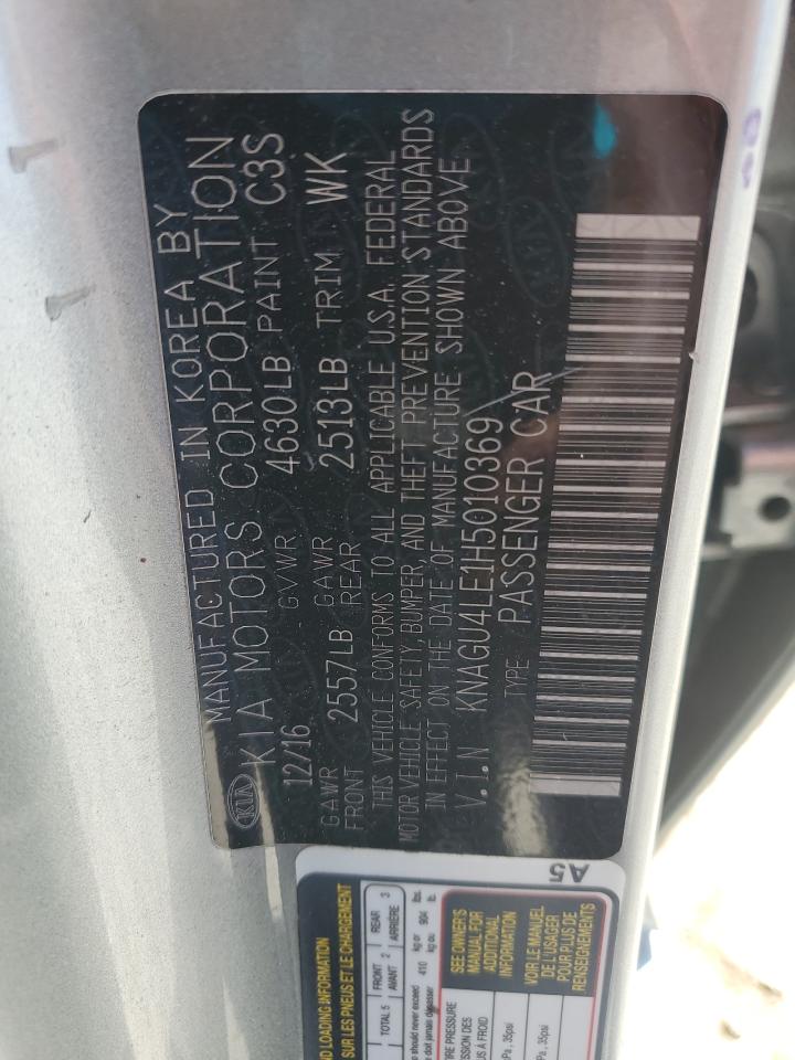 2017 Kia Optima Hybrid VIN: KNAGU4LE1H5010369 Lot: 84555405