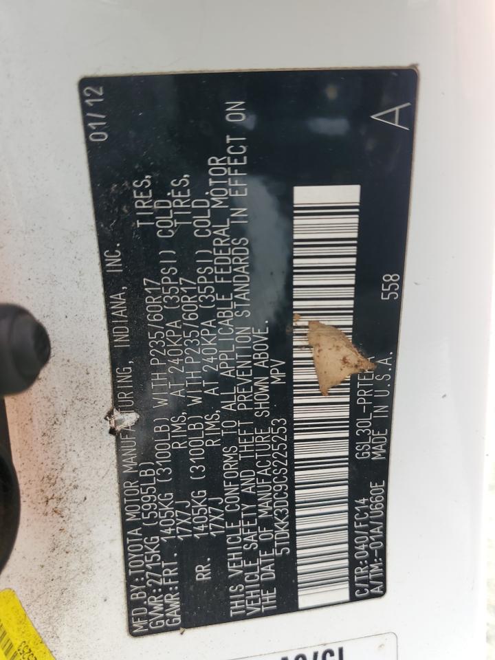 2012 Toyota Sienna Le VIN: 5TDKK3DC9CS225253 Lot: 81775445