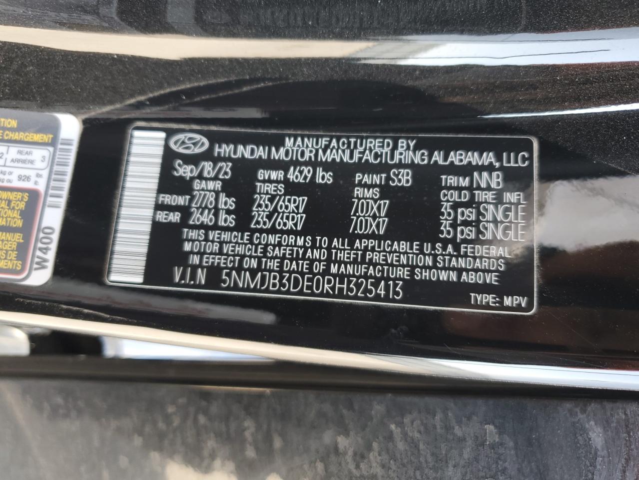 2024 Hyundai Tucson Sel VIN: 5NMJB3DE0RH325413 Lot: 71314365