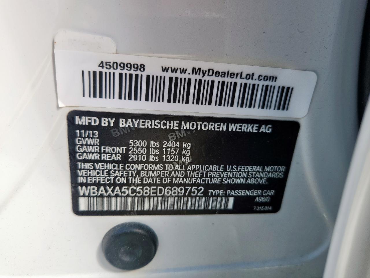 2014 BMW 535 D VIN: WBAXA5C58ED689752 Lot: 81325775