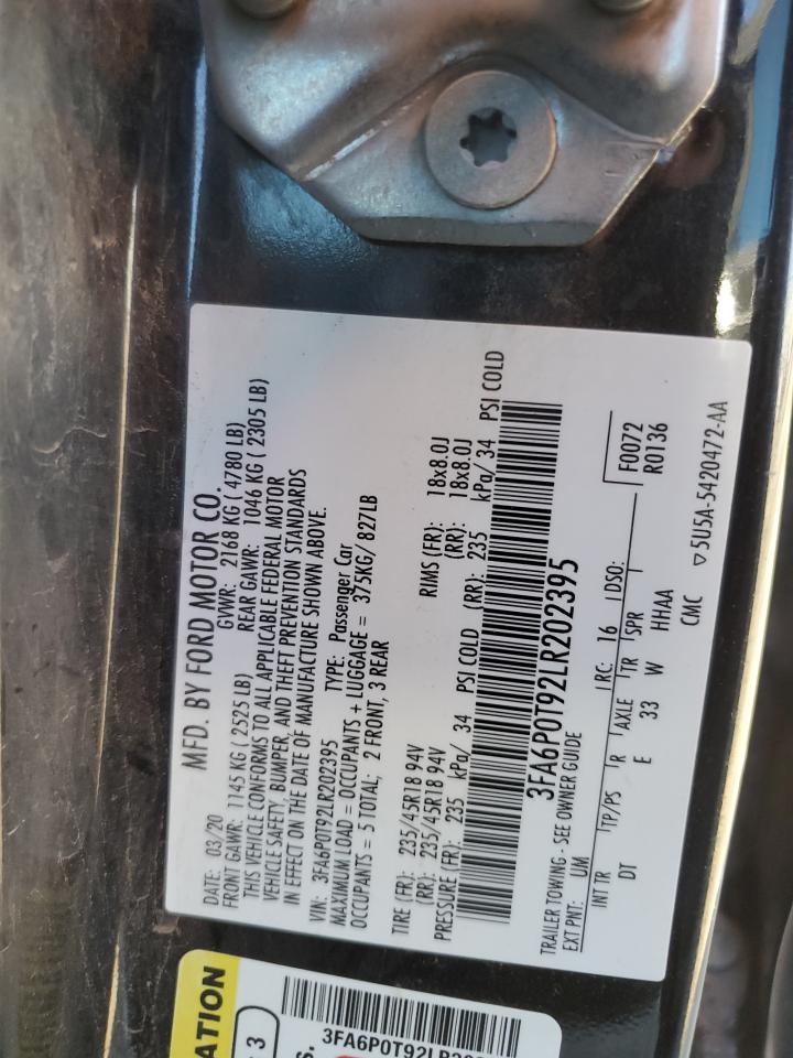 2020 Ford Fusion Se VIN: 3FA6P0T92LR202395 Lot: 84252865