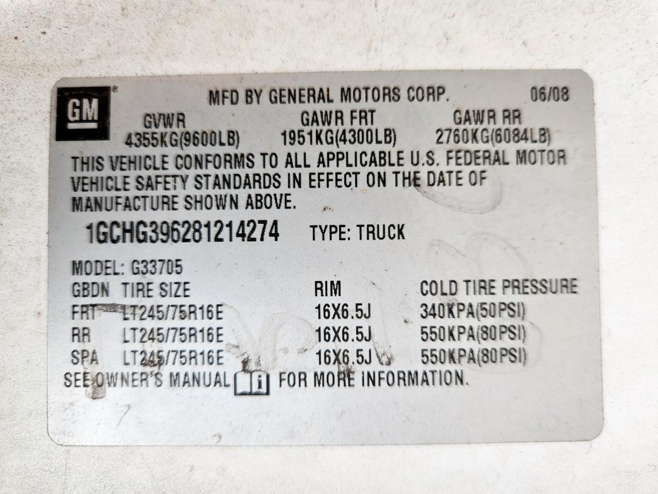 2008 Chevrolet Express G3500 VIN: 1GCHG396281214274 Lot: 84007085