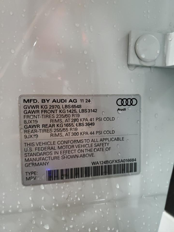 2025 Audi Q6 E-Tron Premium Plus VIN: WA124BGFXSA016684 Lot: 80552595