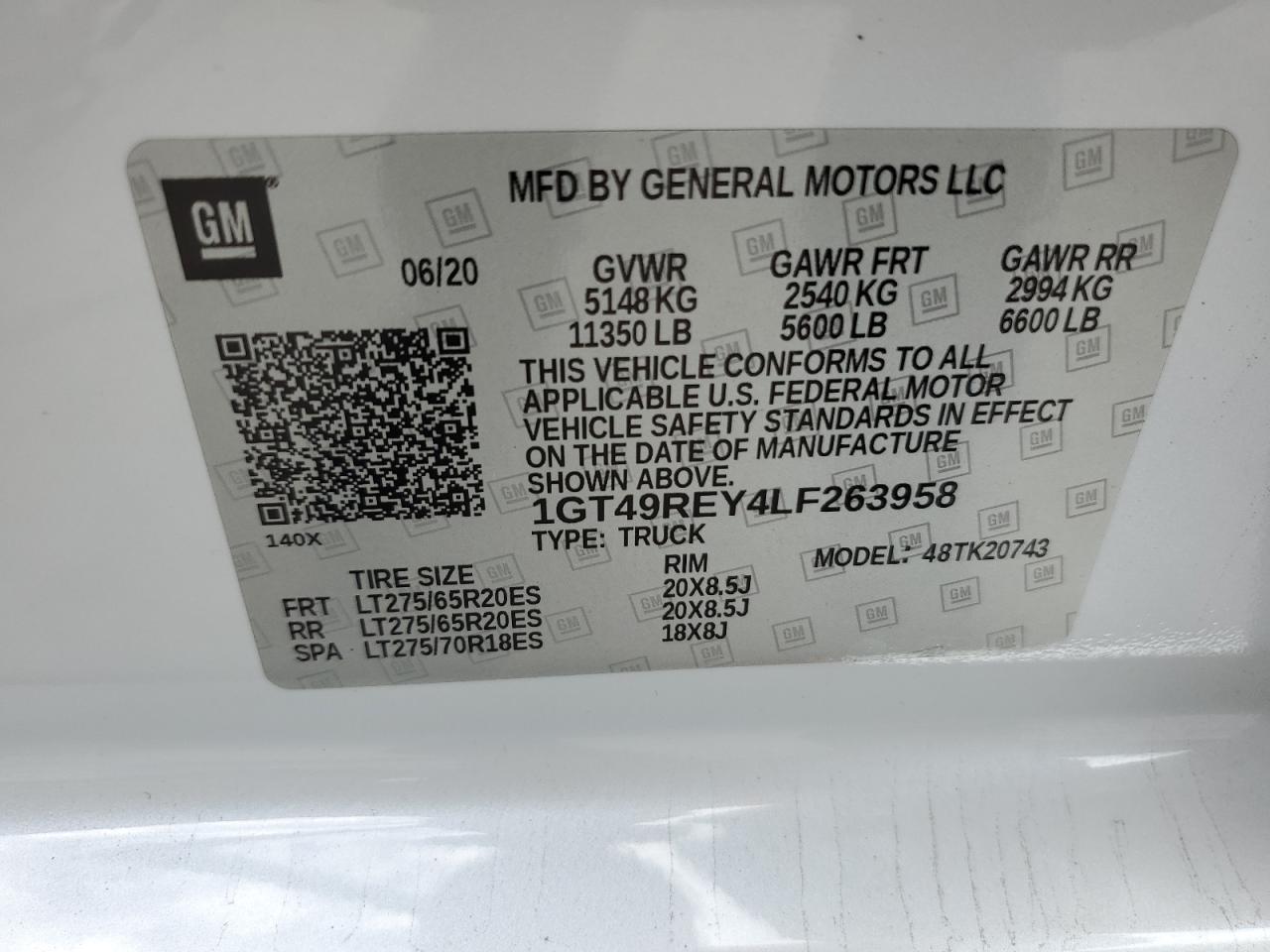 2020 GMC Sierra K2500 Denali VIN: 1GT49REY4LF263958 Lot: 81658605