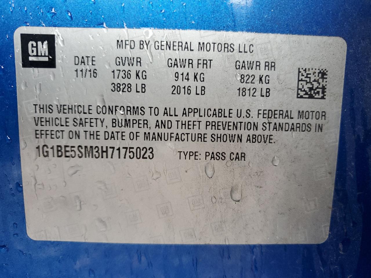 2017 Chevrolet Cruze Lt VIN: 1G1BE5SM3H7175023 Lot: 81425745