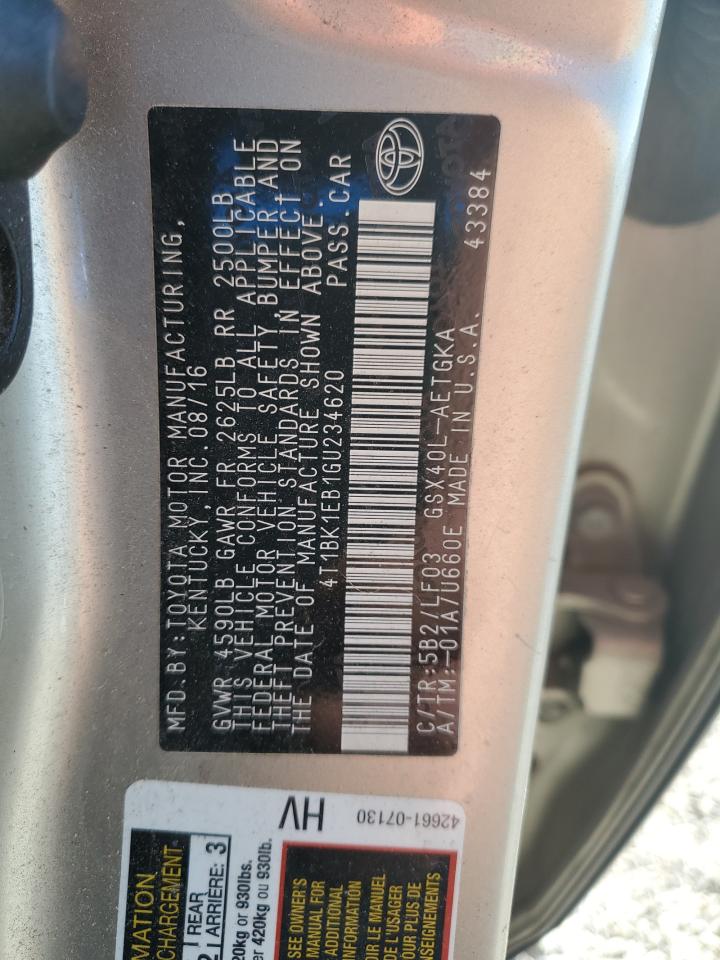 2016 Toyota Avalon Xle VIN: 4T1BK1EB1GU234620 Lot: 71591105
